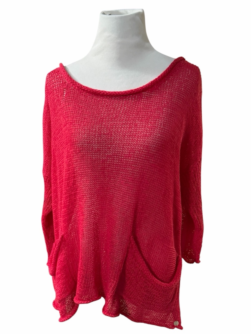 Pure Handknit Maya Oversized Cotton Knit Sweater Red S/M Boutique Lagenlook boho